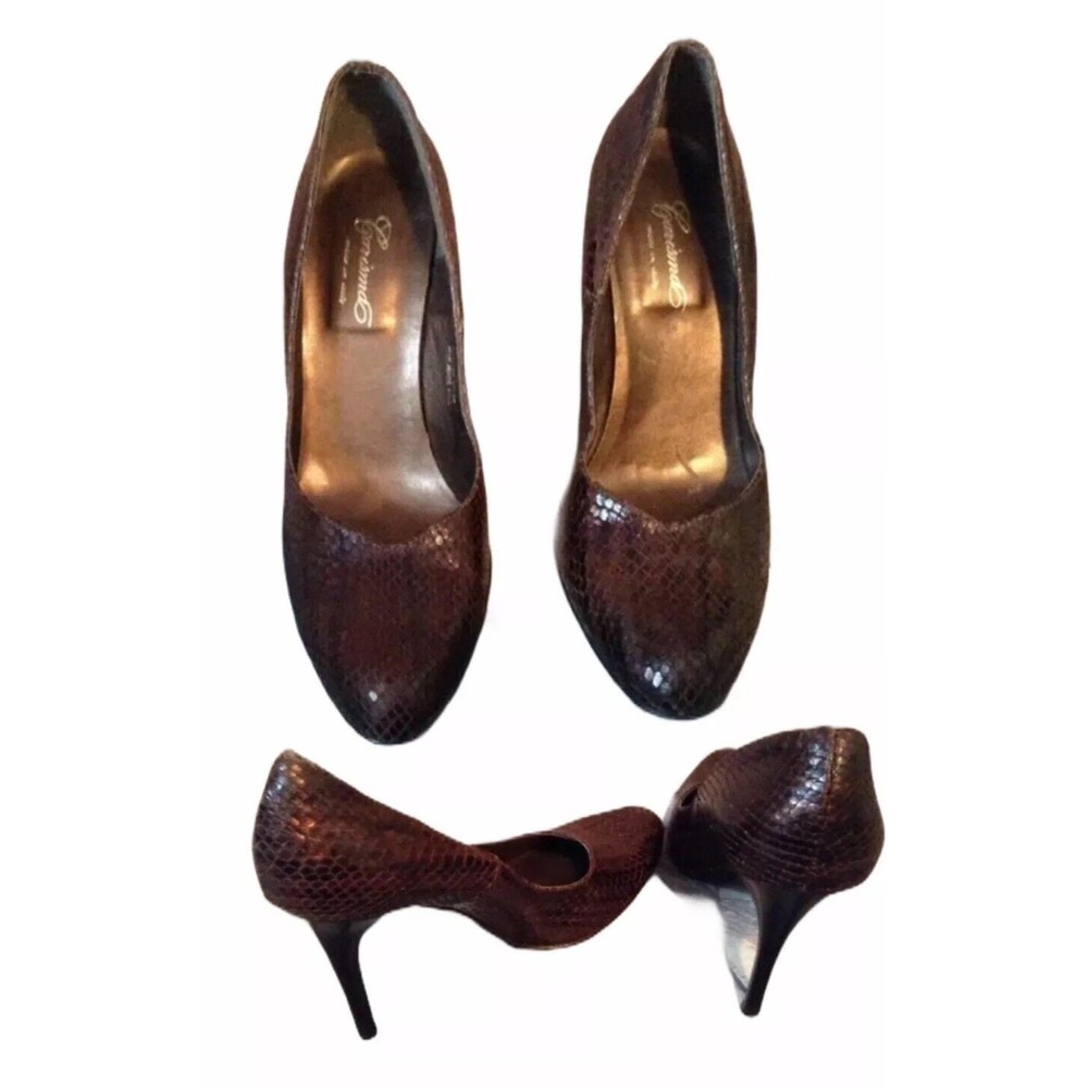 CARISMA  SHOES  BROWN LEATHER SNAKE STILETTOS PUMPS HEELS MADE IN ITALY SZ 9.5